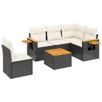 6-delige Loungeset met kussens poly rattan zwart - thumbnail