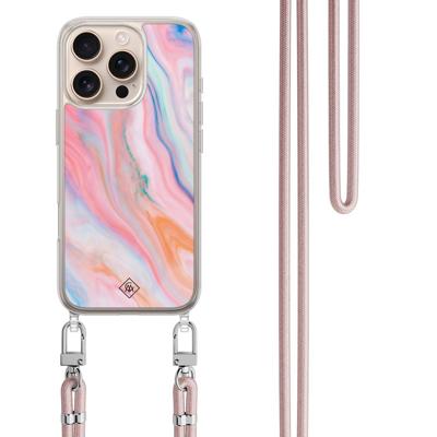 iPhone 16 Pro hoesje met rosegoud koord - Pink glam