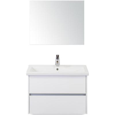 Como Badmeubelset 80 cm - Greeplijst in Kleur Wit Hoogglans - Keramische Wastafel Wit met Spiegel