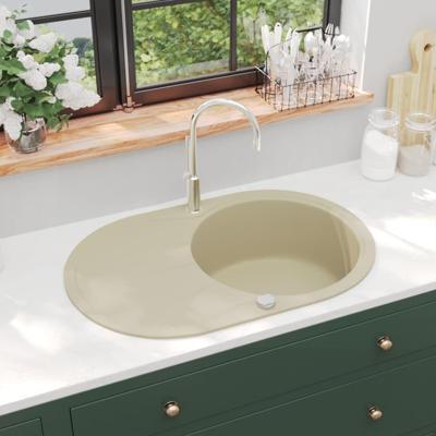 VidaXL Gootsteen enkele bak ovaal graniet beige VidaXL Gootsteen enkele bak ovaal graniet beige