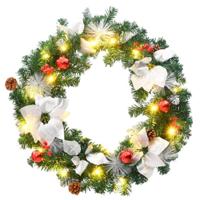 VidaXL Kerstkrans met led lampjes 60 cm pvc groen - thumbnail