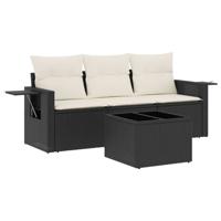 4-delige Loungeset met kussens poly rattan zwart - thumbnail