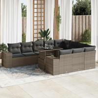 11-delige Loungeset met kussens poly rattan grijs - thumbnail