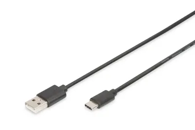Digitus AK-300154-010-S USB-kabel USB 2.0 USB-C stekker, USB-A stekker 1.00 m Zwart Flexibel