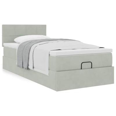 Ottoman bed met matras 90x200cm fluweel lichtgrijs