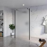 Fortifura Galeria Vrijstaande Inloopdouche - 110x200cm - Glas mat - antikalk - 8mm veiligheidsglas - 2 zijwanden 30cm - wandsteunen en hoekprofielen - Zwart mat SW927767 2x/SW915251/SW797931 2x/SW358025 2x - thumbnail