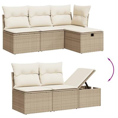 5-delige Loungeset met kussens poly rattan beige - thumbnail