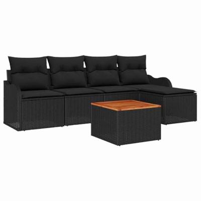 Tuinbankenset met kussen 6 pcs Zwart poly rattan
