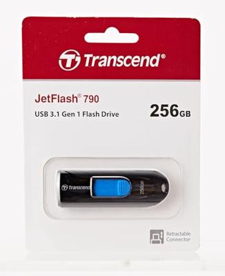 Transcend JetFlash® 790 USB-stick 256 GB Zwart, Blauw TS256GJF790K USB-A 3.1 Gen 1