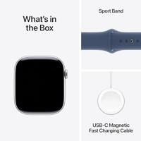 Apple Watch Series 10 (GPS 46 mm) Smartwatch - Kast van zilverkleurig aluminium - Denim sportbandje (S/M). Conditie bijhouden, Ecg-app, always on Retina-display, waterbestendig - thumbnail