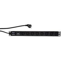 LogiLink PDU8A01 19 inch Stekkerdoos voor patchkast 1 HE Apparaatcontactdoos C13 10A Vast inbouw, Met schakelaar Zwart - thumbnail