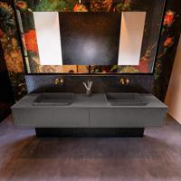 Badkamermeubelset Mondiaz Erin 200 cm met 2 Lades met RIDGE Wastafel Dubbel Dark grey Zonder Kraangaten Greeploos Mat Dark Grey - thumbnail