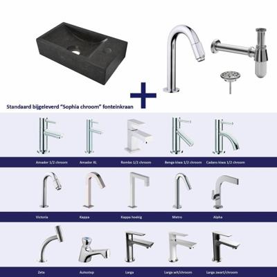 FonteinPack Natuursteen Rechts 36x18x9 cm Chroom (Keuze uit 20 kranen)
