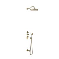 Badkraan Tres Clasic Thermostatisch Inbouw Incl. Regendouche 3-wegs Verouderd Messing Mat - thumbnail