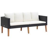 vidaXL Tuinbank 2-zits met kussens poly rattan zwart - thumbnail