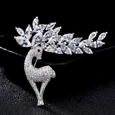 Vrouwen mode Crystal Zircon schattig herten Brooch(Silver)