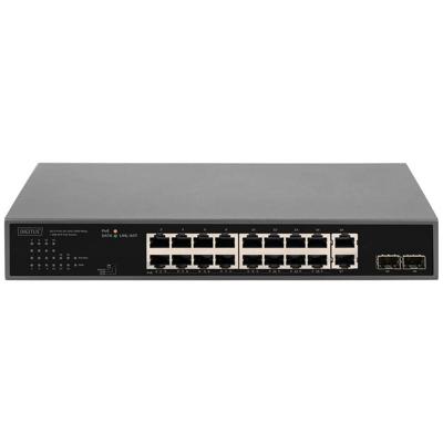 DIGITUS 20-poorts Gigabit Ethernet PoE netwerkswitch - 16x RJ45 PoE + 2x RJ45 + 2x Combi - 19 Inch - 185W PoE budget - 10/100/1000 Mbps