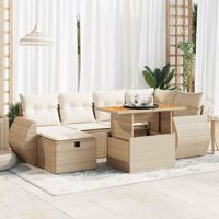 8-delige Loungeset met kussens poly rattan acacia beige - thumbnail
