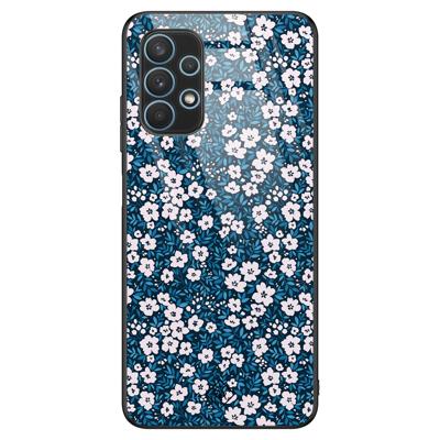Samsung Galaxy A32 5G glazen hardcase - Bloemen blauw