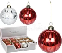 Kerstbal Streep Glas Ø8cm Assorti 1st - thumbnail