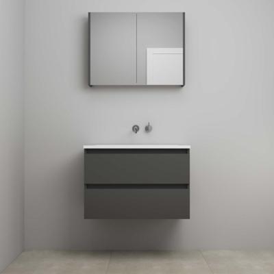 On-Line Badkamermeubelset - 80 cm - Voorgemonteerd - Acryl Wastafel - zonder Kraangat - Spiegelkast - Mat Antraciet