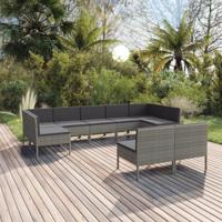 9-delige Loungeset met kussens poly rattan grijs - thumbnail