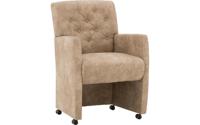 Goossens Eetkamerstoel Oliver beige microvezel met armleuning en met wielen, stijlvol landelijk - thumbnail