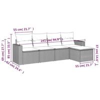 5-delige Loungeset met kussens poly rattan zwart - thumbnail