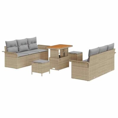 Tuinbankenset met kussen 9 pcs Beige poly rattan