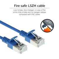 ACT Blauwe 0,25 meter LSZH U/FTP CAT6A datacenter slimline patchkabel snagless met RJ45 connectoren - thumbnail