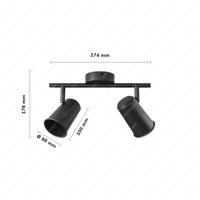 Riga - LED plafondlamp - 8 Watt 690 Lumen - 2 spots - 4000K Neutraal wit - Draaibaar en dimbaar - GU10 - Kantelbaar - Plafondspot - IP20 Voor binnen - Zwart - thumbnail