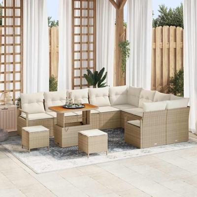 Tuinbankenset met kussen 12 pcs Beige poly rattan