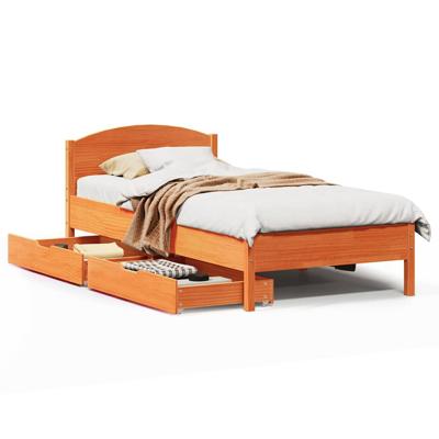 Bedframe zonder matras massief grenenhout wasbruin 75x190 cm