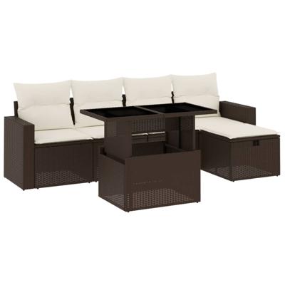 6-delige Loungeset met kussens poly rattan bruin