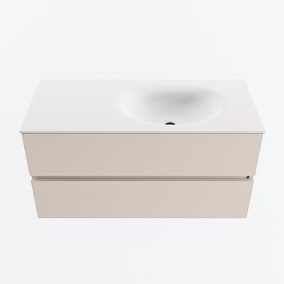 MONDIAZ VICA 100cm badmeubel onderkast Linen 2 lades. Wastafel MOON rechts zonder kraangat, kleur Talc.
