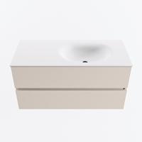 MONDIAZ VICA 100cm badmeubel onderkast Linen 2 lades. Wastafel MOON rechts zonder kraangat, kleur Talc. - thumbnail