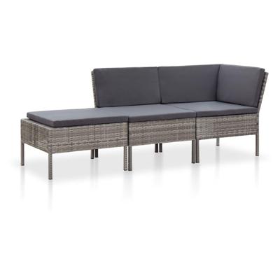 3-delige Loungeset met kussens poly rattan grijs 3-delige Loungeset met kussens poly rattan grijs