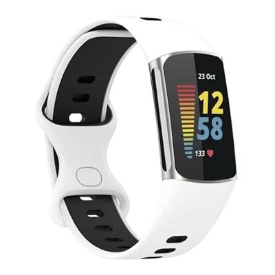 FitBit Charge 5 & 6 Sportbandje met dubbele lus - Wit / zwart - Tweekleurig - Maat: L FitBit Charge 5 & 6 Sportbandje met dubbele lus - Wit / zwart - Tweekleurig - Maat: L