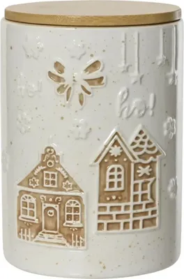 Decoris voorraadpot dolomiet peperkoek 11.5x16cm wit, bruin