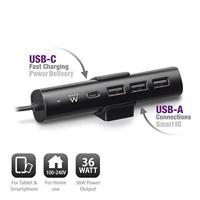 USB lader 4 poorten 36W 1x USB C, 3x USB A met smart IC, zwart, 1.90M kabel Ewent - thumbnail