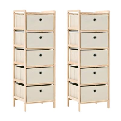 VidaXL Opbergrekken met 5 stoffen manden 2 st cederhout beige VidaXL Opbergrekken met 5 stoffen manden 2 st cederhout beige