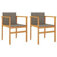 Tuinstoelen 2 st poly rattan en massief hout grijs - thumbnail