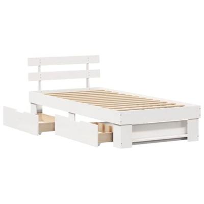 Bedframe met lade met hoofdeinde met opslag Wit 90 x 200 cm Massief grenenhout Bedframe met lade met hoofdeinde met opslag Wit 90 x 200 cm Massief grenenhout