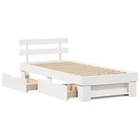 Bedframe met lade met hoofdeinde met opslag Wit 90 x 200 cm Massief grenenhout - thumbnail