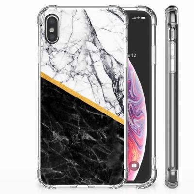Apple iPhone Xs Max Anti-Shock Hoesje Marmer Wit Zwart - Origineel Cadeau Man Apple iPhone Xs Max Anti-Shock Hoesje Marmer Wit Zwart - Origineel Cadeau Man