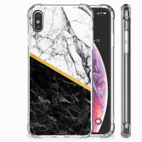 Apple iPhone Xs Max Anti-Shock Hoesje Marmer Wit Zwart - Origineel Cadeau Man - thumbnail