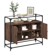 Dressoir met glazen blad 98x35x81 cm hout bruin eikenkleurig - thumbnail