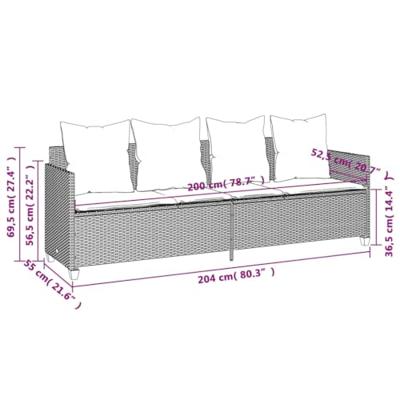 Ligbed met kussens poly rattan beige