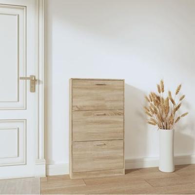 VidaXL Schoenenkast 59x17x108 cm bewerkt hout eikenkleurig VidaXL Schoenenkast 59x17x108 cm bewerkt hout eikenkleurig