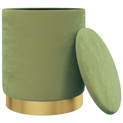 Hocker met opbergruimte rond fluweel mosterdgroen Hocker met opbergruimte rond fluweel mosterdgroen